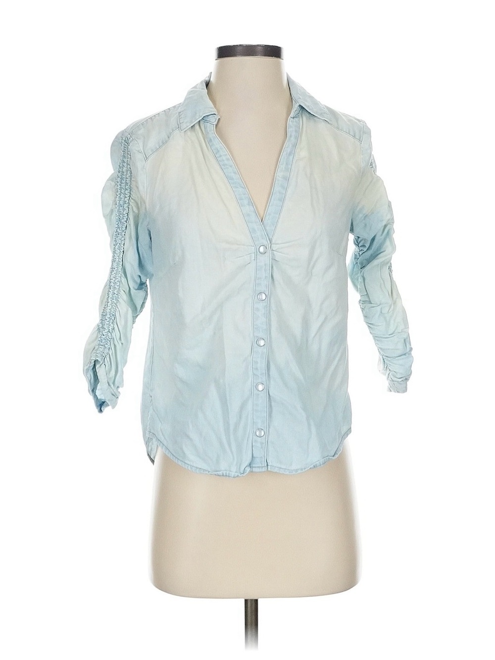 Veronica Beard Light Wash Denim Ruched Button-Down Shirt Sz.0